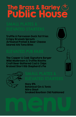 Custom Restaurant Menus Multiple Sizes Gastropub