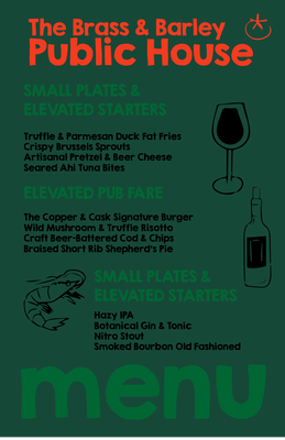 Custom Restaurant Menus Multiple Sizes Gastropub