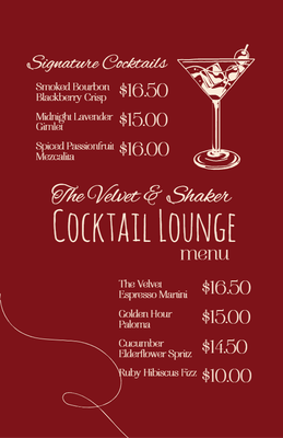 Custom Restaurant Menus Multiple Sizes Signature Cocktail