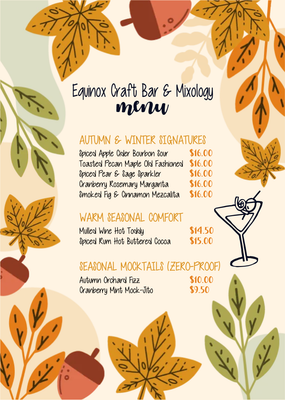 Custom Restaurant Menus Multiple Sizes Seasonal