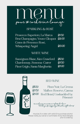 Custom Restaurant Menus Multiple Sizes White Wine