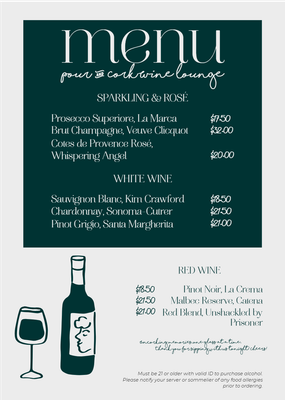 Custom Restaurant Menus Multiple Sizes White Wine