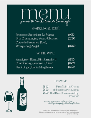 Custom Restaurant Menus Multiple Sizes White Wine
