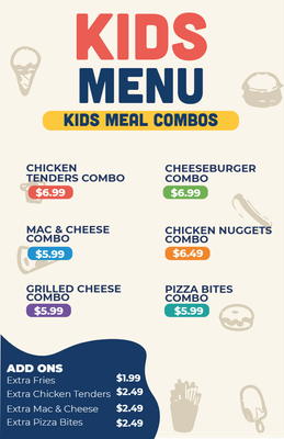 Custom Restaurant Menus Multiple Sizes Kids Meal Combos