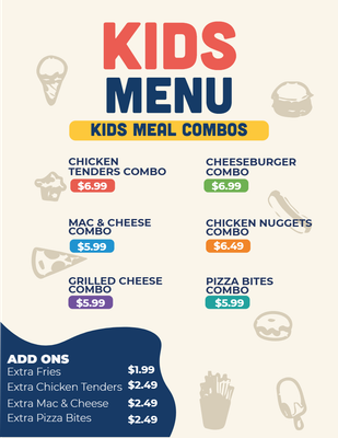 Custom Restaurant Menus Multiple Sizes Kids Meal Combos