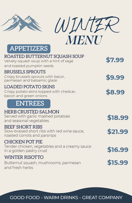 Custom Restaurant Menus Multiple Sizes Winter menu