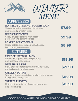 Custom Restaurant Menus Multiple Sizes Winter menu