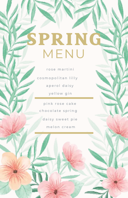 Custom Restaurant Menus Multiple Sizes Spring Brunch