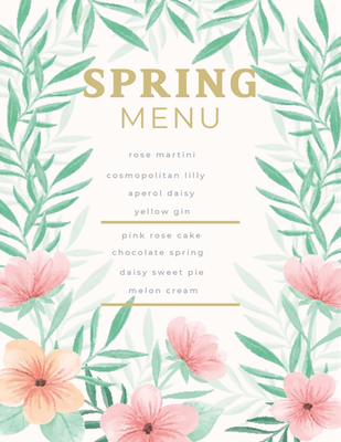 Custom Restaurant Menus Multiple Sizes Spring Brunch