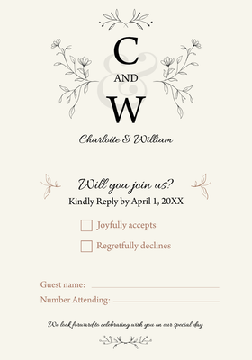 Custom Wedding Stationery Multiple Sizes C & W