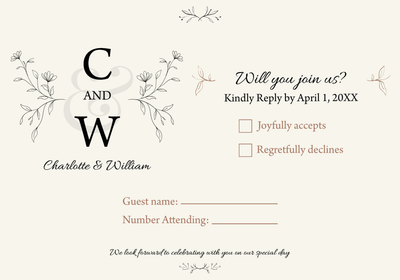 Custom Wedding Stationery Multiple Sizes C & W