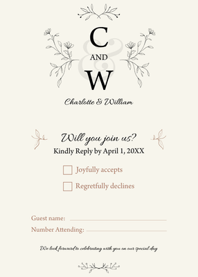Custom Wedding Stationery Multiple Sizes C & W