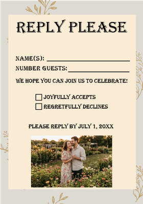 Custom Wedding Stationery Multiple Sizes Floral RSVP Invitation
