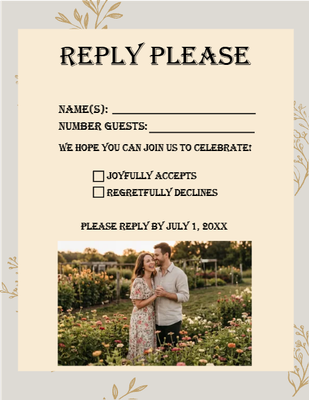 Custom Wedding Stationery Multiple Sizes Floral RSVP Invitation