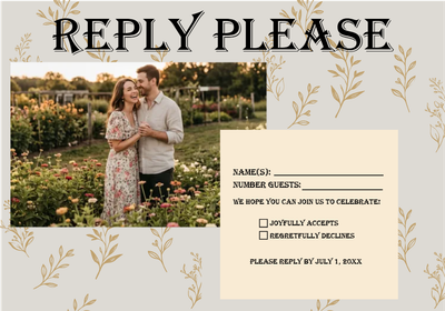 Custom Wedding Stationery Multiple Sizes Floral RSVP Invitation
