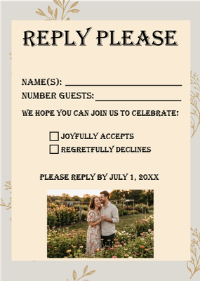 Custom Wedding Stationery Multiple Sizes Floral RSVP Invitation