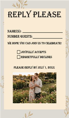 Custom Wedding Stationery Multiple Sizes Floral RSVP Invitation